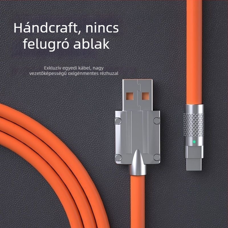 Type-C töltőkábel szilikon izolációval, Quick Charge, max. 6A