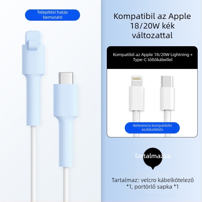 Szilikon adatkábel védőborítás – Teljes körű, 413-as modell; kompatibil Apple, Huawei, Xiaomi és Vivo adatkábelekkel; védelem a törés és a fémkopás ellen.