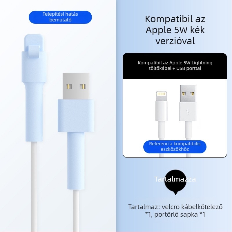 Szilikon adatkábel védőborítás – Teljes körű, 413-as modell; kompatibil Apple, Huawei, Xiaomi és Vivo adatkábelekkel; védelem a törés és a fémkopás ellen.