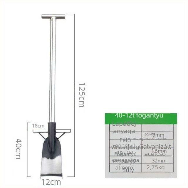 Junbaida mangán-acéllal készült lapát fák gyökérátültetéséhez, kertészeti eszköz a talaj átforgatásához