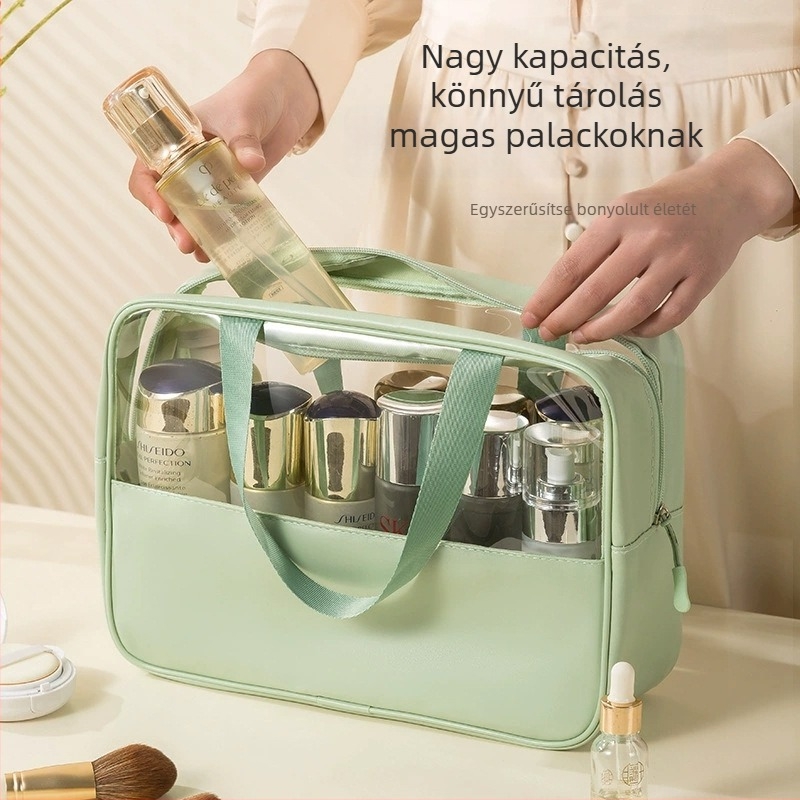 Átlátszó, többfunkciós kozmetikai táska logóval, nagy kapacitású, ultra könnyű, PVC anyag, cipzár