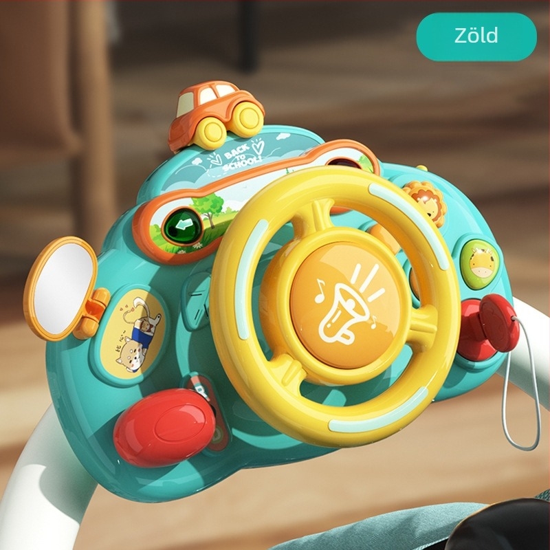 Többfunkciós kormányos játékasztal az óvodai oktatás számára — műanyag, elemmel működő, zene és hang funkciókkal, 0–3 éveseknek