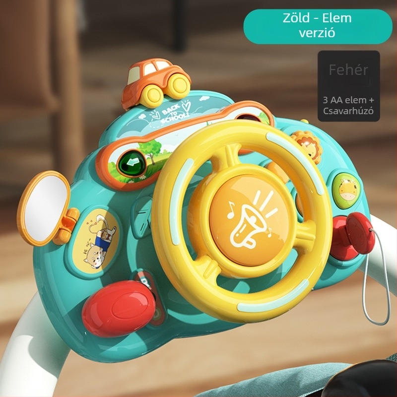 Többfunkciós kormányos játékasztal az óvodai oktatás számára — műanyag, elemmel működő, zene és hang funkciókkal, 0–3 éveseknek