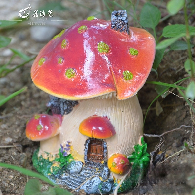 Gyantából készült gomba ház dekoratív mini tájjal, moha bonsaihoz