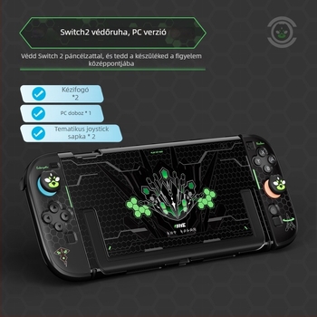 Switch2 konzolához kiegészítő készlet: tároló táska, védőház, temperált kijelzővédő fólia, joystick sapkák, EVA anyag