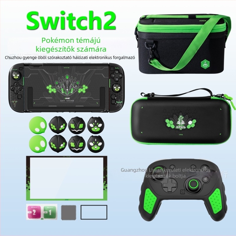 Switch2 konzolához kiegészítő készlet: tároló táska, védőház, temperált kijelzővédő fólia, joystick sapkák, EVA anyag