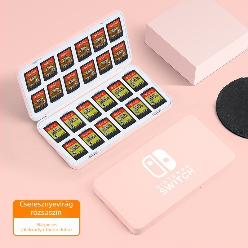 Nintendo Switch játékkártya doboz, mágneses zár, ABS+EVA anyag, 24 kártya kapacitás, hordozható