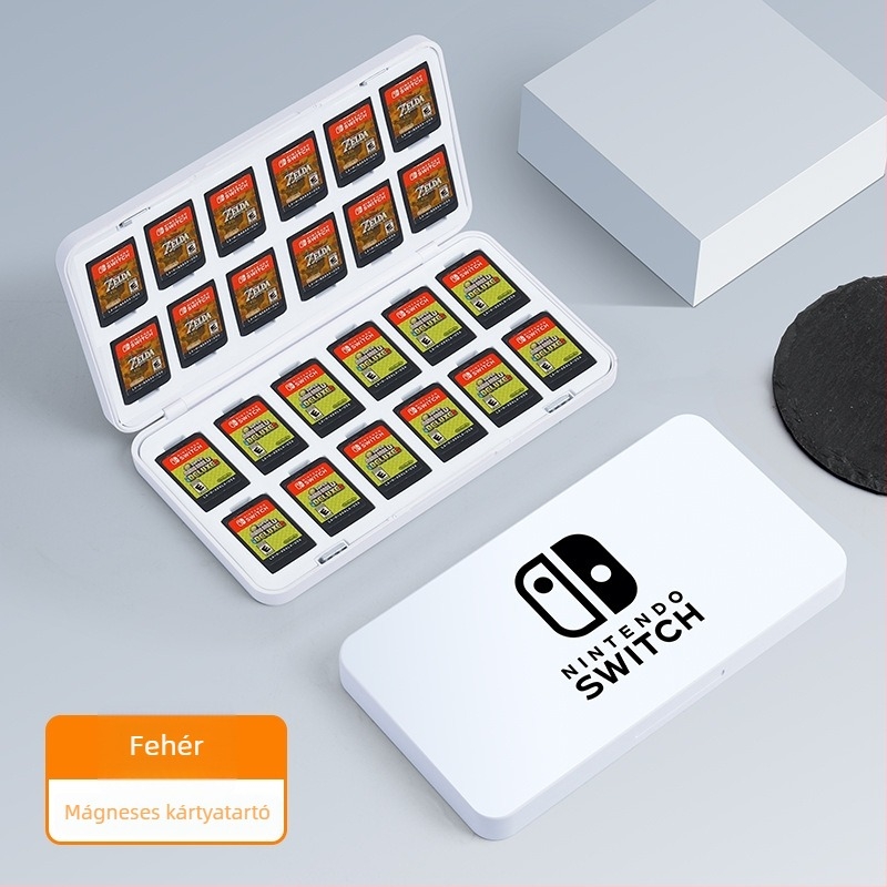 Nintendo Switch játékkártya doboz, mágneses zár, ABS+EVA anyag, 24 kártya kapacitás, hordozható