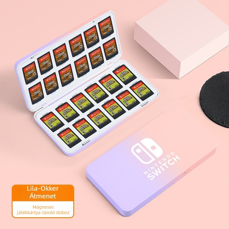 Nintendo Switch játékkártya doboz, mágneses zár, ABS+EVA anyag, 24 kártya kapacitás, hordozható