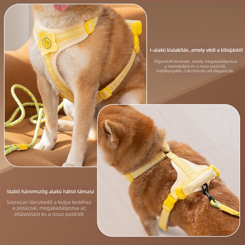 Vest-stílusú kutyahám pórázzal, állítható, foltálló, könnyen tisztítható, Oxford vászon