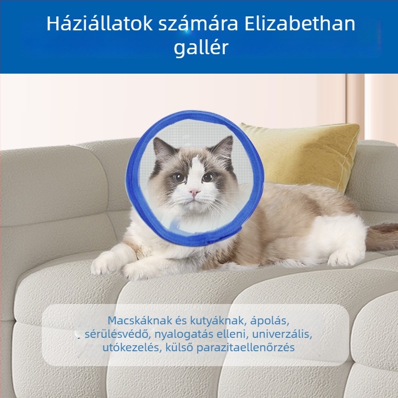 Elizabethan gallér mélyített és hosszított kialakítású, egyszínű, univerzális macskáknak, kutyáknak és kölyökkutyáknak, megakadályozza a nyalogatást és a harapást, műanyag