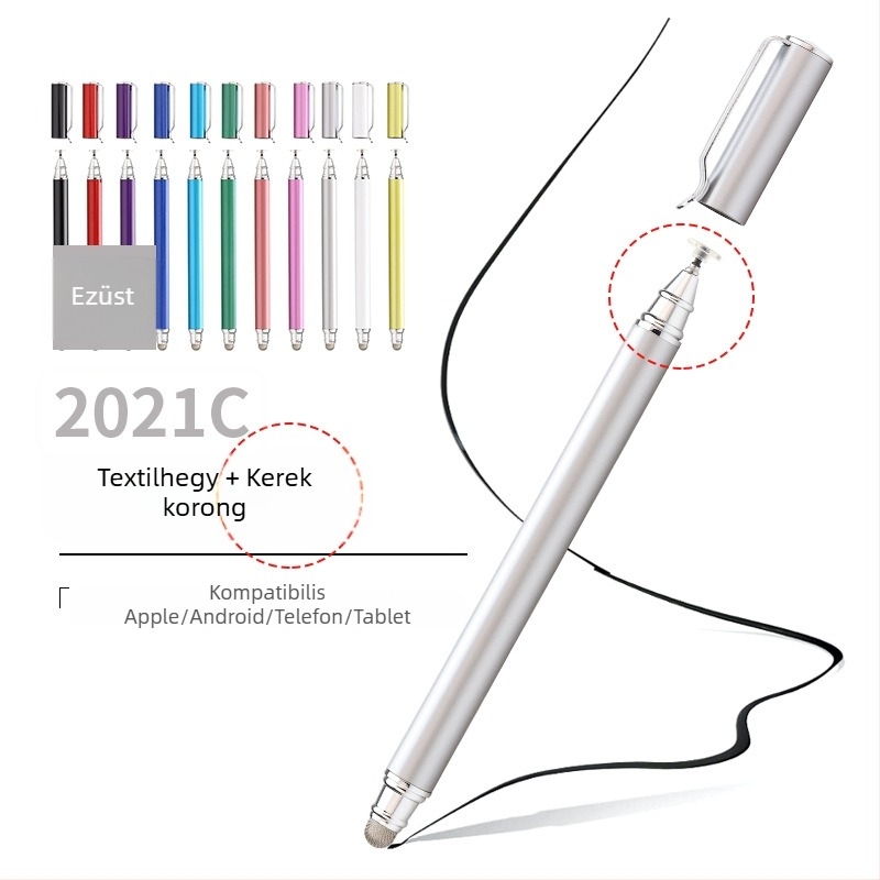 Tawecol fém kapacitív stylus vezető textíliás koronggal – Android/iOS kompatibilis, univerzális érintő stylus mobilokra és táblagépekre
