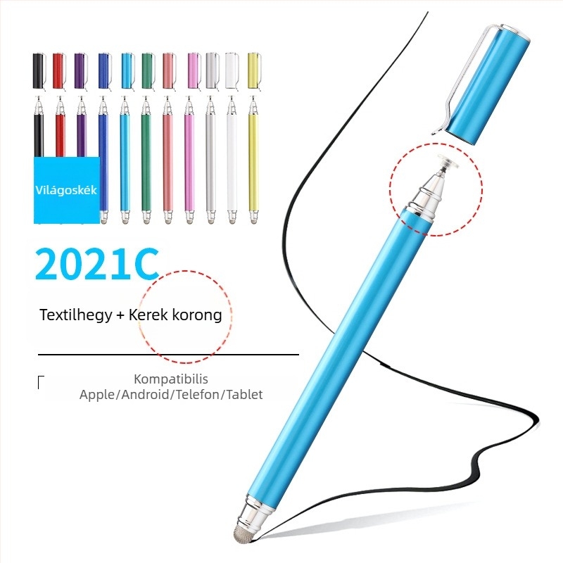 Tawecol fém kapacitív stylus vezető textíliás koronggal – Android/iOS kompatibilis, univerzális érintő stylus mobilokra és táblagépekre
