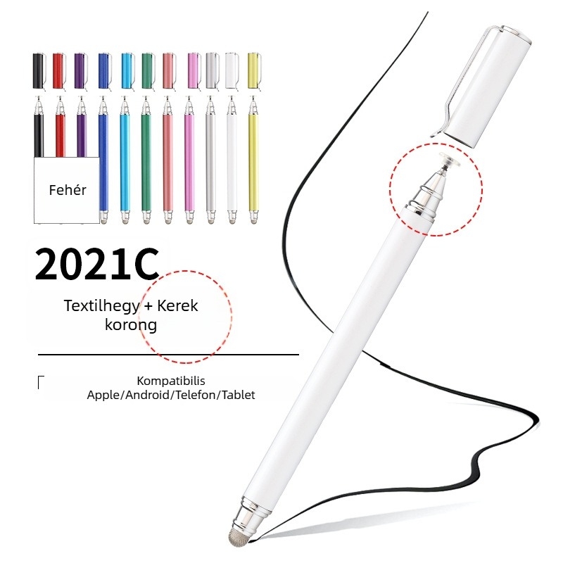 Tawecol fém kapacitív stylus vezető textíliás koronggal – Android/iOS kompatibilis, univerzális érintő stylus mobilokra és táblagépekre