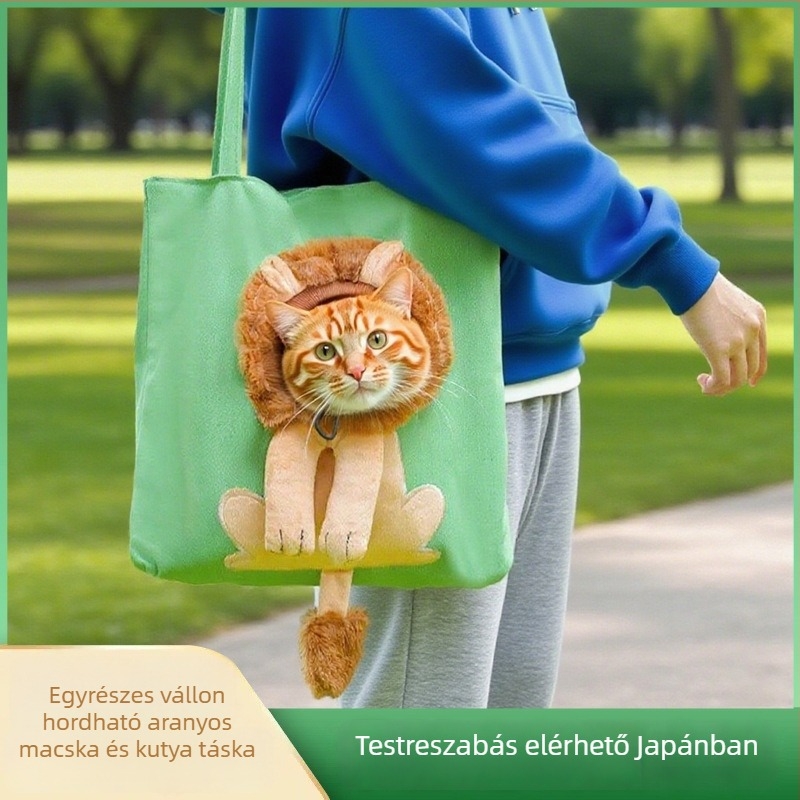 Vászonból készült táska háziállatok számára, keresztpántos és vállon át hordozható, állatmintás, nagy kapacitású, közepesen puha szerkezet