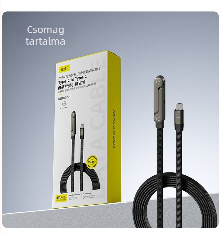 Beimo USB-C gyorstöltő kábel, 240W max, fonott, két csatlakozóval, PD kompatibilis