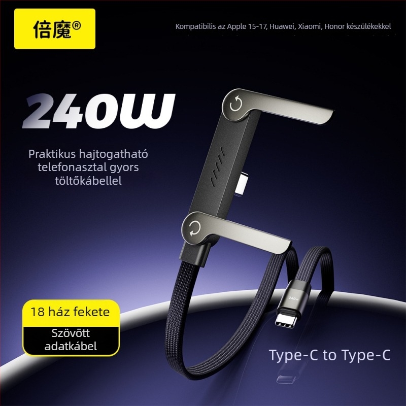 Beimo USB-C gyorstöltő kábel, 240W max, fonott, két csatlakozóval, PD kompatibilis