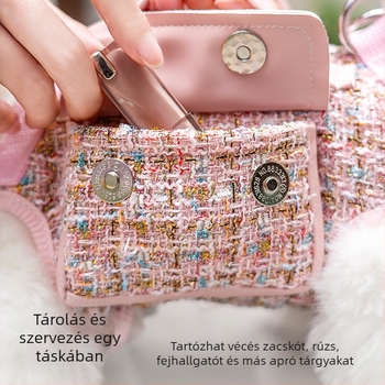 Kutyáknak és macskáknak szánt sétatáshoz tervezett táska, tweed-stílusú, crossbody, könnyű, Hanchen márka. Anyag: speciális anyagok; Dizájn: diszkrét illat; Keménység: közepesen puha