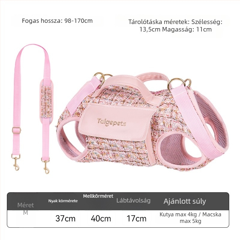 Kutyáknak és macskáknak szánt sétatáshoz tervezett táska, tweed-stílusú, crossbody, könnyű, Hanchen márka. Anyag: speciális anyagok; Dizájn: diszkrét illat; Keménység: közepesen puha