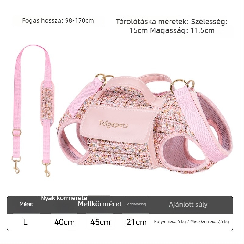 Kutyáknak és macskáknak szánt sétatáshoz tervezett táska, tweed-stílusú, crossbody, könnyű, Hanchen márka. Anyag: speciális anyagok; Dizájn: diszkrét illat; Keménység: közepesen puha