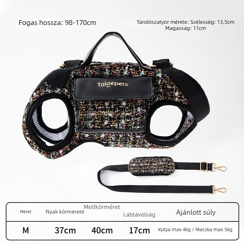 Kutyáknak és macskáknak szánt sétatáshoz tervezett táska, tweed-stílusú, crossbody, könnyű, Hanchen márka. Anyag: speciális anyagok; Dizájn: diszkrét illat; Keménység: közepesen puha