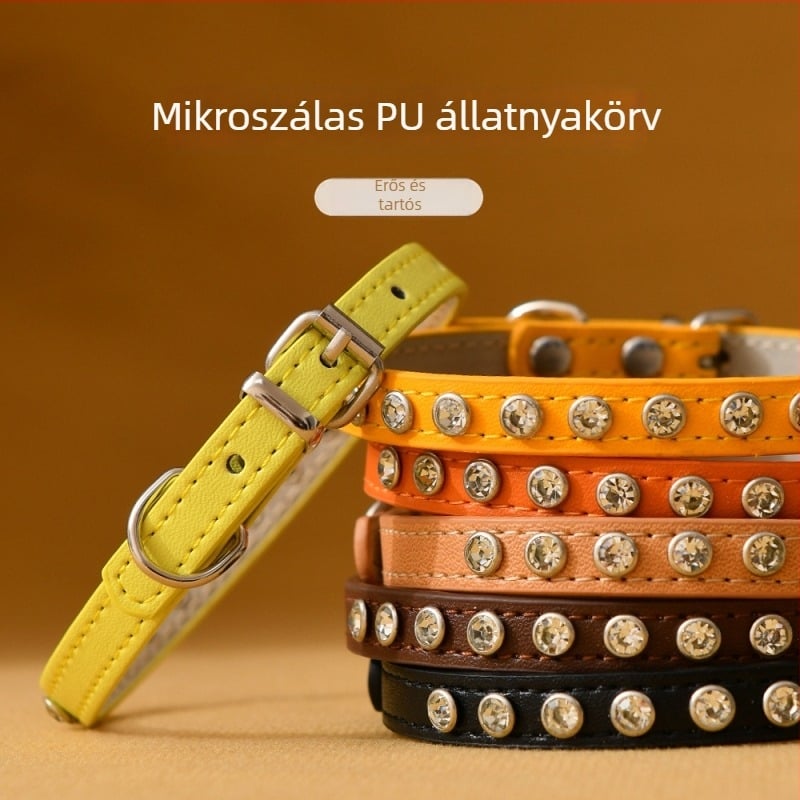Bőr nyakörv kutyáknak és macskáknak gyémánt díszítéssel, kicsi és közepes méretek, hétköznapi stílus