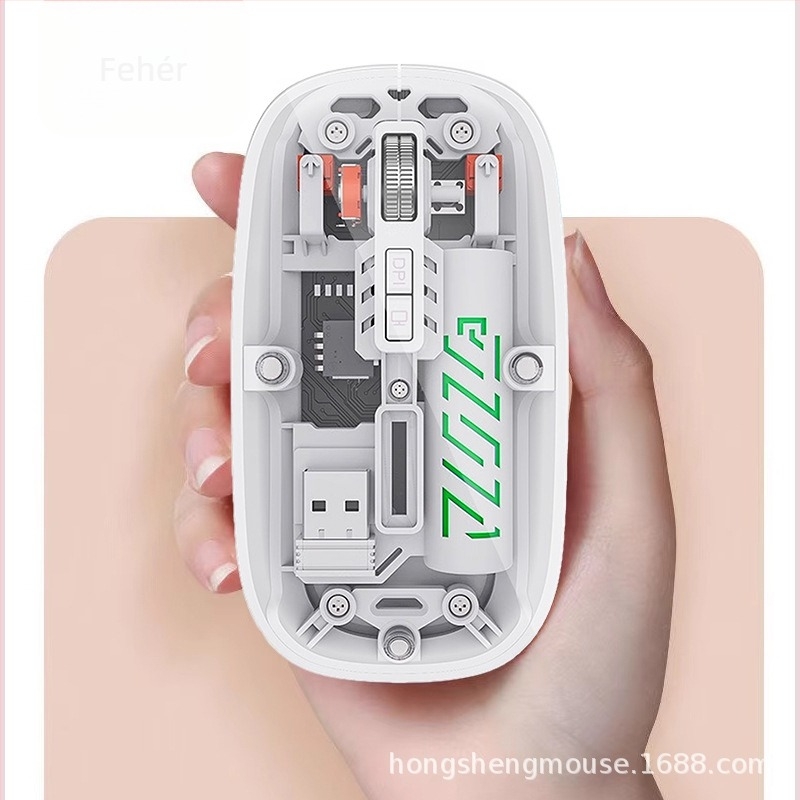 Vezeték nélküli egér dupla móddal 2.4G/Bluetooth, 1600 DPI, 5 gomb, USB-C csatlakozó, újratölthető akkumulátor