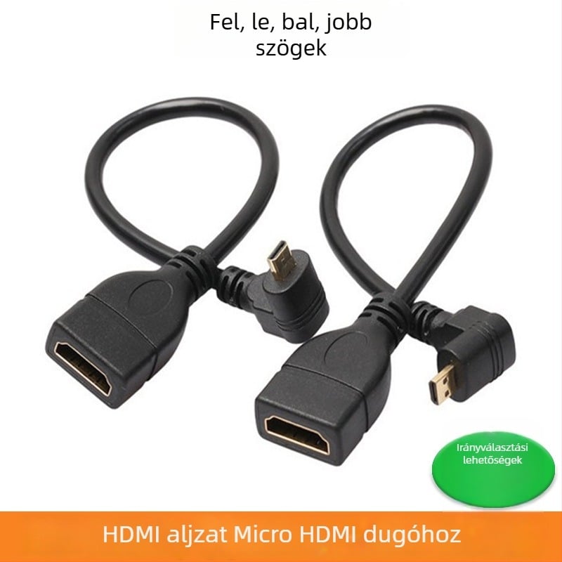 90°-os hajlított Micro HDMI–HDMI női adapterkábellel tabletekhez