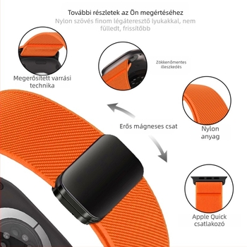 22 mm nylon fonott Apple Watch szíj mágneses csattal, S10 kompatibilis