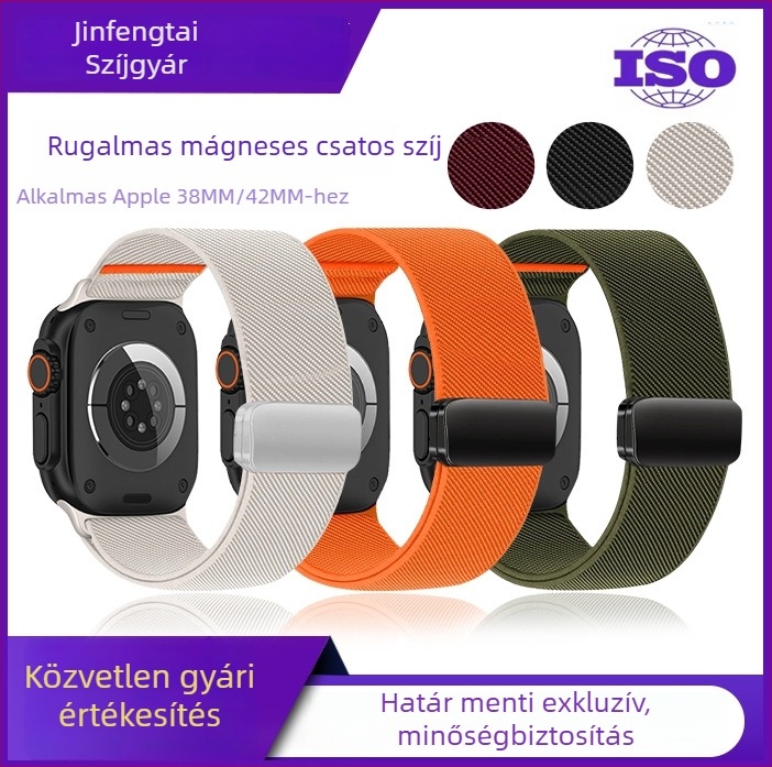 22 mm nylon fonott Apple Watch szíj mágneses csattal, S10 kompatibilis