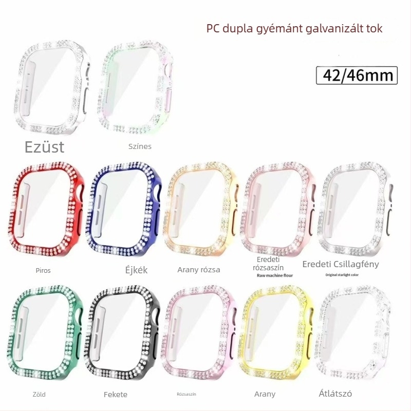 Apple Watch S11 elektroplatált gyémántokkal díszített kettős sorozatú integrált tok, PC ház és edzett fólia