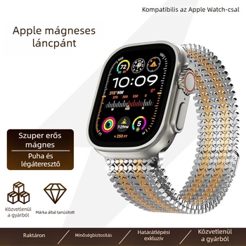 Apple Watch Ultra rozsdamentes acél szíj, mágneses csattal, fém lánc stílusú, 49mm