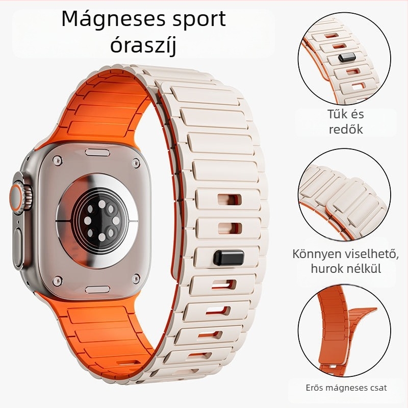 Apple Watch 22 mm-es szilikon mágneses szíj, Series 9/10/Ultra kompatibilis, minimalist dizájn