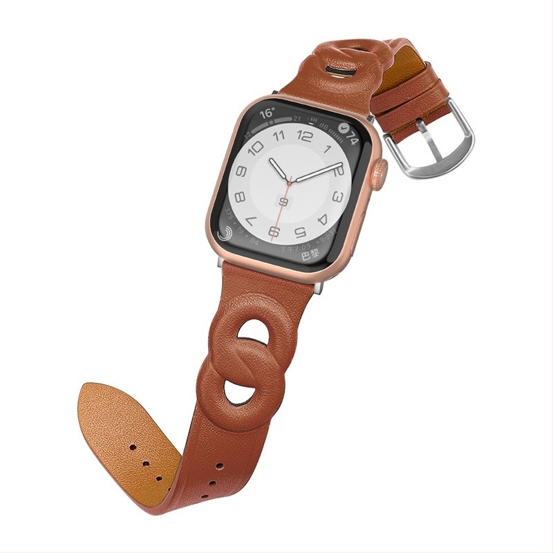 Valódi bőr Apple Watch szíj dupla gyűrűs dizájnnal, kompatibilis az Apple Watch Series 1–8, divat
