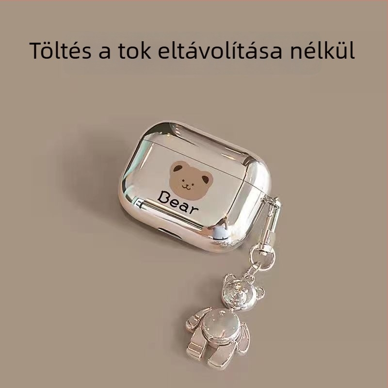 Medve témájú festett tok AirPods Pro 3-hoz és Apple Pro 2. generációhoz – NASA elektroplattált puha burkolat, 4. generáció