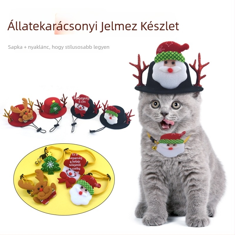 Kisállat Karácsonyi készlet: kutyanyakörv csengővel és Mikulás sapkával (Minta: egyszínű; Anyag: Koreai velúr; Szövés: egyszerű szövés; Alkalmas minden évszakra; Univerzális)