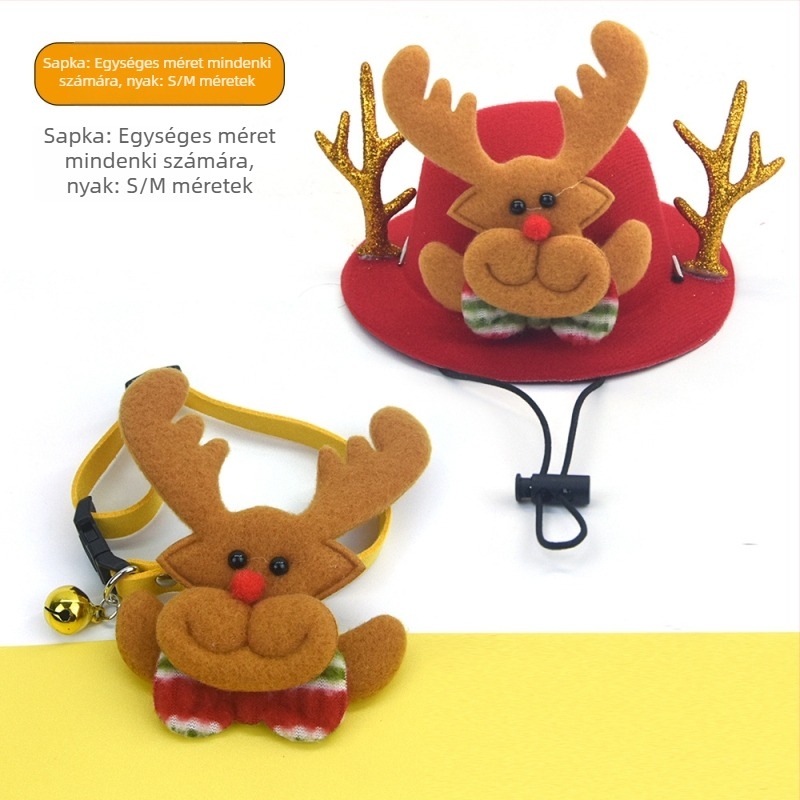 Kisállat Karácsonyi készlet: kutyanyakörv csengővel és Mikulás sapkával (Minta: egyszínű; Anyag: Koreai velúr; Szövés: egyszerű szövés; Alkalmas minden évszakra; Univerzális)