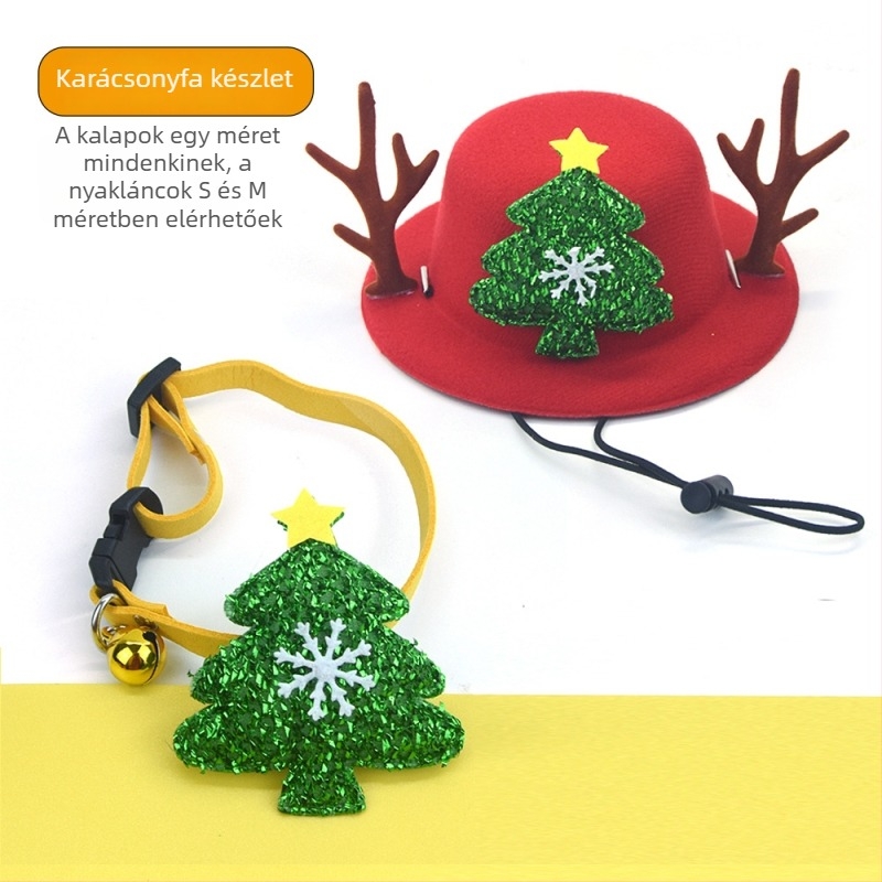 Kisállat Karácsonyi készlet: kutyanyakörv csengővel és Mikulás sapkával (Minta: egyszínű; Anyag: Koreai velúr; Szövés: egyszerű szövés; Alkalmas minden évszakra; Univerzális)