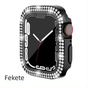 Apple Watch tok 7/8/9/S10/S11, PC elektroplatált, dupla kristály sor díszítés, integrált védőfilm