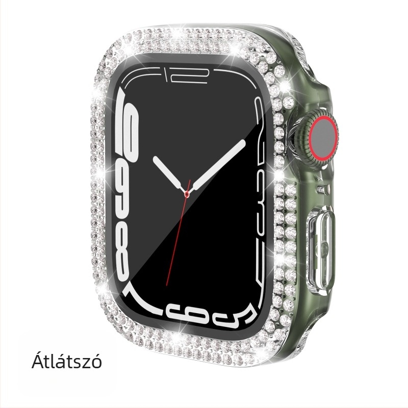 Apple Watch tok 7/8/9/S10/S11, PC elektroplatált, dupla kristály sor díszítés, integrált védőfilm