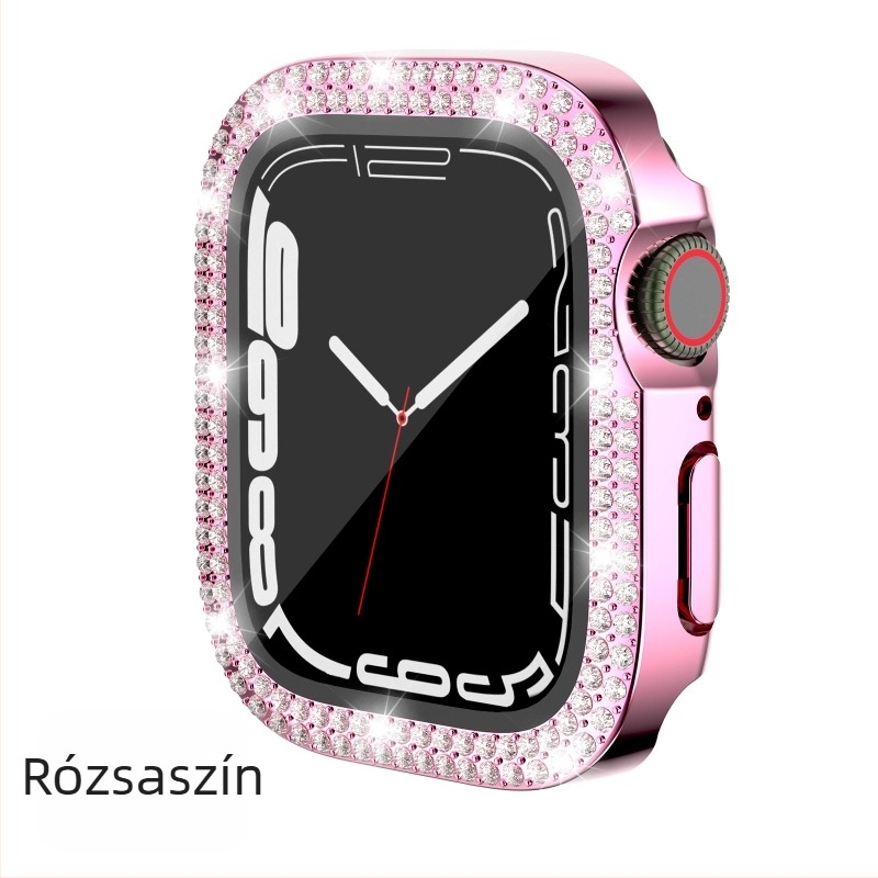 Apple Watch tok 7/8/9/S10/S11, PC elektroplatált, dupla kristály sor díszítés, integrált védőfilm