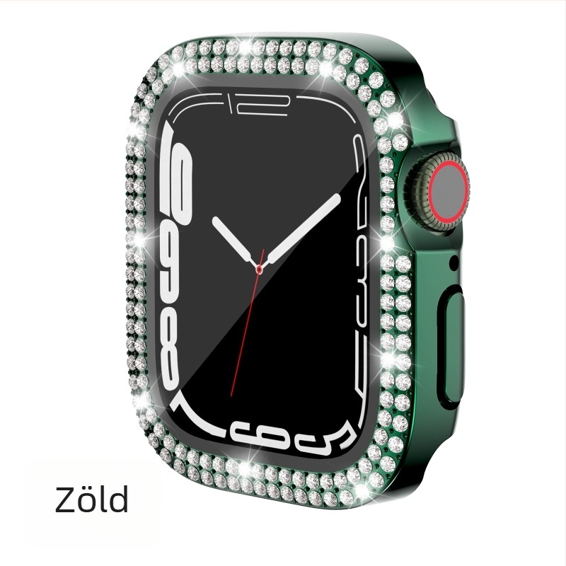 Apple Watch tok 7/8/9/S10/S11, PC elektroplatált, dupla kristály sor díszítés, integrált védőfilm