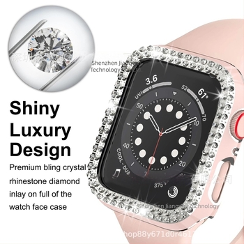 Apple Watch S98-hez PC anyagú tokozás, kettős soros gyémánt díszítés és lézergravírozott kivágások
