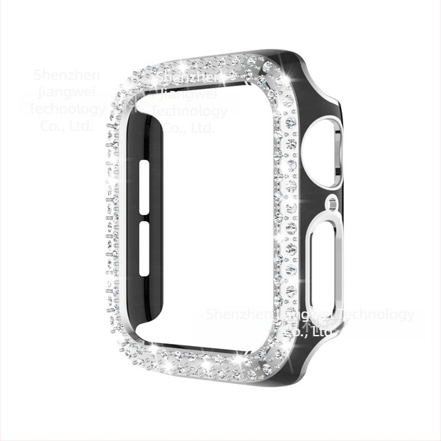 Apple Watch S98-hez PC anyagú tokozás, kettős soros gyémánt díszítés és lézergravírozott kivágások