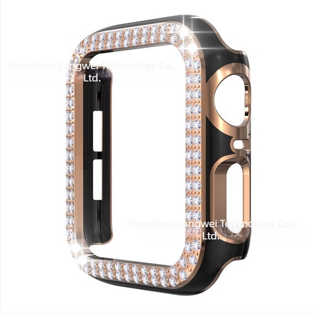 Apple Watch S98-hez PC anyagú tokozás, kettős soros gyémánt díszítés és lézergravírozott kivágások