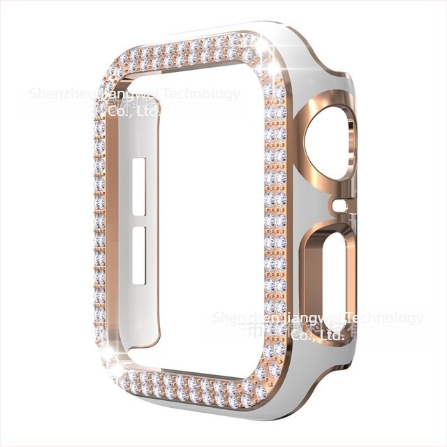 Apple Watch S98-hez PC anyagú tokozás, kettős soros gyémánt díszítés és lézergravírozott kivágások