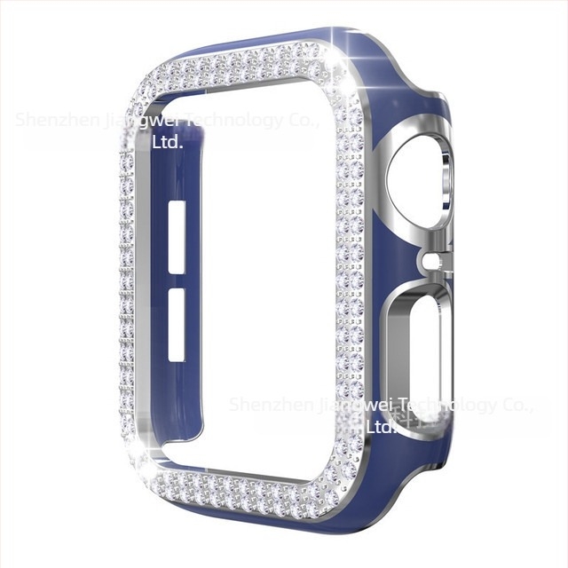 Apple Watch S98-hez PC anyagú tokozás, kettős soros gyémánt díszítés és lézergravírozott kivágások