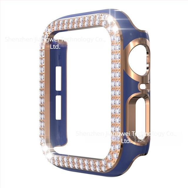 Apple Watch S98-hez PC anyagú tokozás, kettős soros gyémánt díszítés és lézergravírozott kivágások