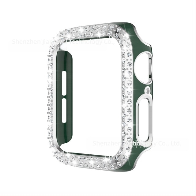 Apple Watch S98-hez PC anyagú tokozás, kettős soros gyémánt díszítés és lézergravírozott kivágások