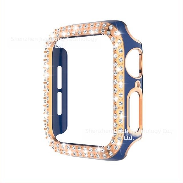 Apple Watch S98-hez PC anyagú tokozás, kettős soros gyémánt díszítés és lézergravírozott kivágások